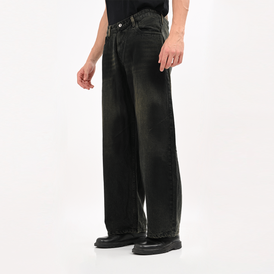 Wide Leg Black &Green Jeans - Image 3