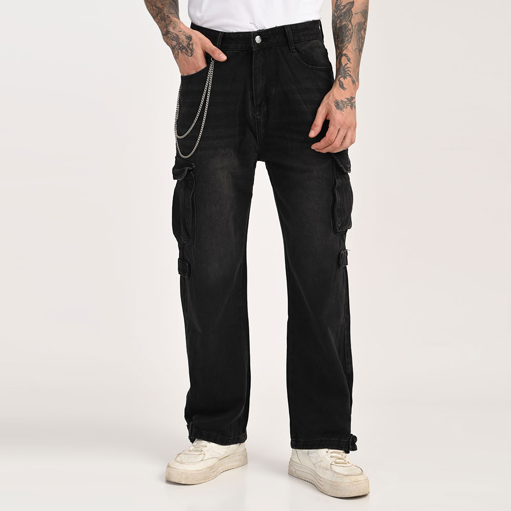 Six Pocket Black Denim Jeans
